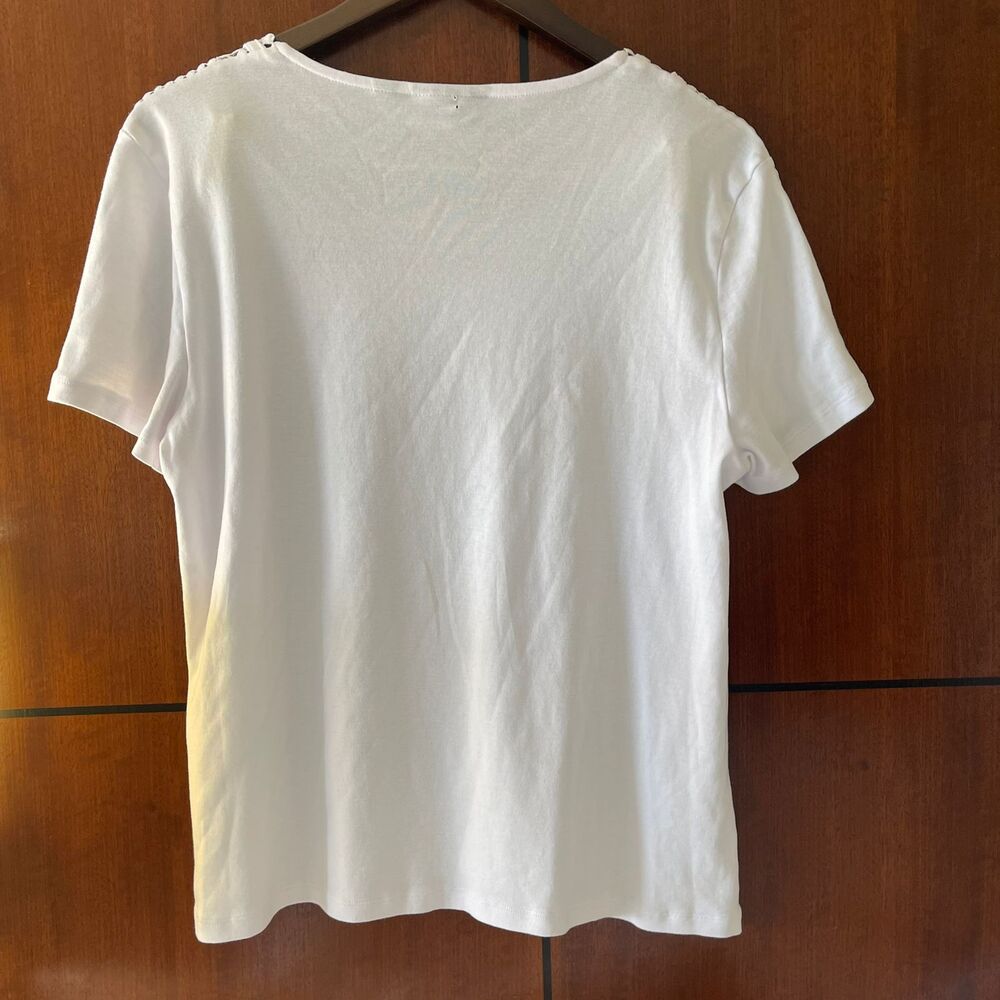 Rafaella Crochet Trim Square Neck Top XL Extra Large White Short Sleeve Blouse - Picture 3 of 8